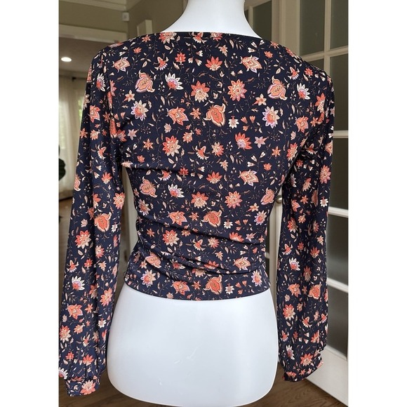 NWT Lush Naomi Square Neck Cropped Knit Top Navy Rust Paisley Size M Medium - Picture 5 of 7
